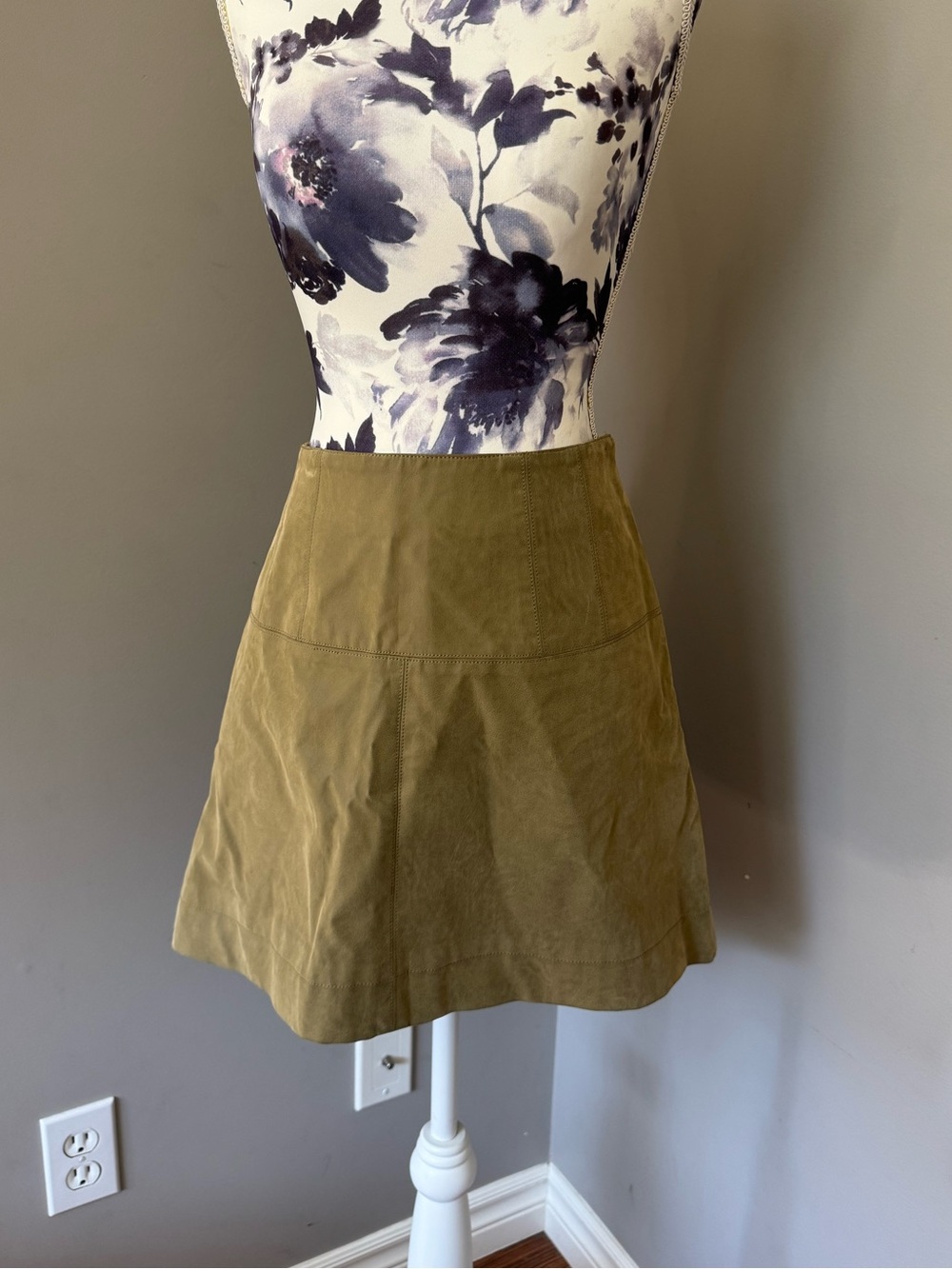 Free People Olive Mini Faux Suede A-Line Skirt